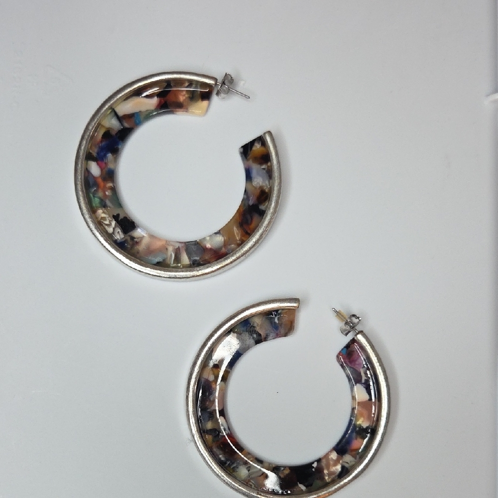 Free People Silver Multicolor Hoop Earrings